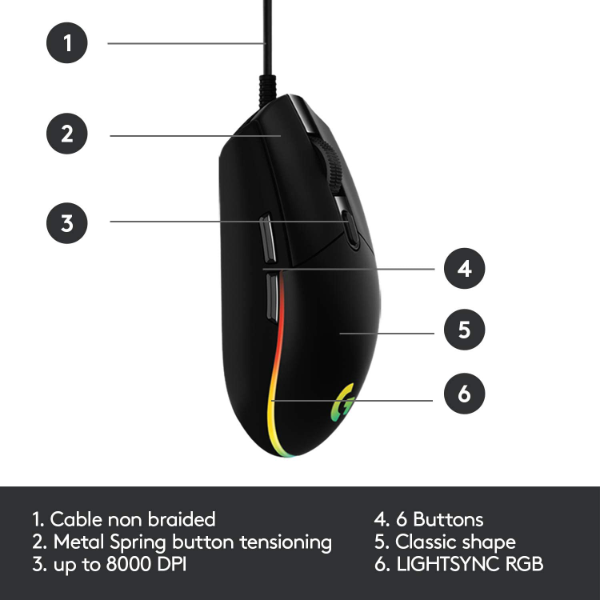 Logitech G203 Lightsync Gaming Mouse Black