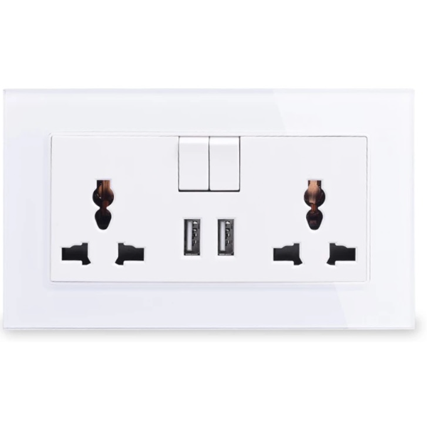Generic Electric Universal Double Wall Socket with 2 x USB Ports White