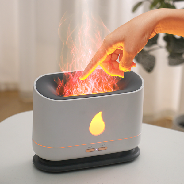 Aromatherapy Essential Oil Diffuser with Flame Effect White