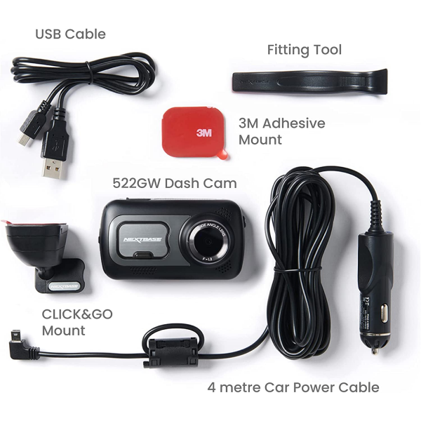 Nextbase 522GW Quad HD 140° GPS Front Dash Camera with 3 inch Touchscreen Display