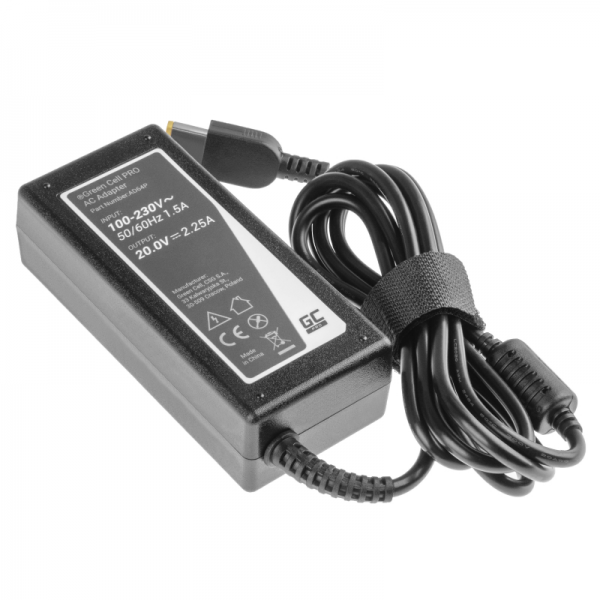 Green Cell Pro 45W Lenovo Laptop Power Supply (Rectangular Yellow Slim Tip)
