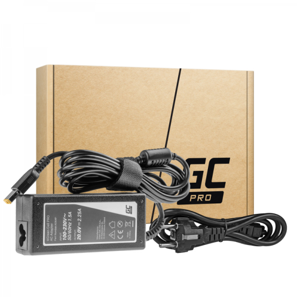 Green Cell Pro 45W Lenovo Laptop Power Supply (Rectangular Yellow Slim Tip)