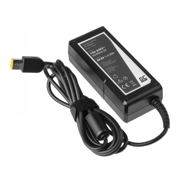 Green Cell Pro 65W Lenovo Laptop Power Supply (Rectangular Yellow Slim Tip)