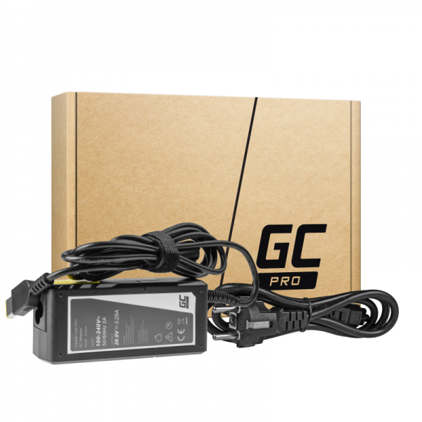 Green Cell Pro 65W Lenovo Laptop Power Supply (Rectangular Yellow Slim Tip)