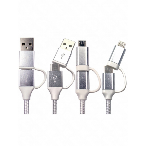 NEWlink 4-in-1 USB-C / USB-A to USB-C / Micro USB Braided Cable 1.5m White