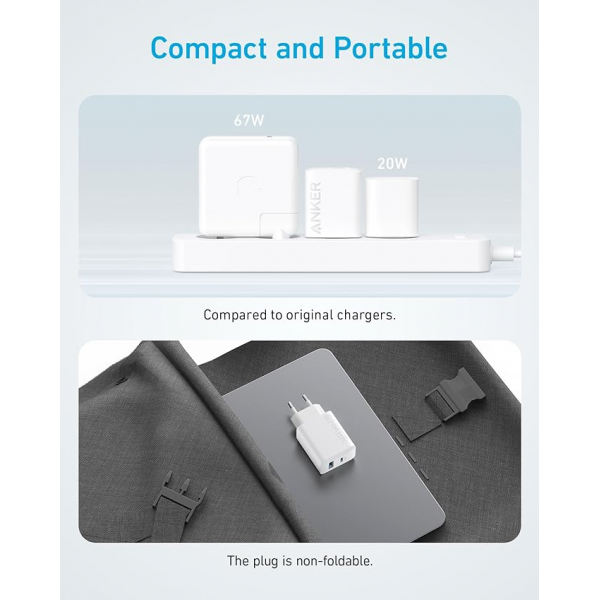 Anker 312 20W USB-C USB-A Power Adapter White