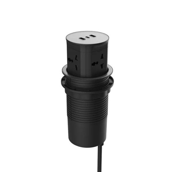 Pop Up Outlet Countertop 1x USB-C 2x USB-A 4x Universal Plugs Power Extension Black