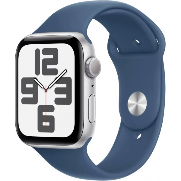 Apple Watch SE (2024) GPS 44mm Silver Aluminium with Denim Blue Sport Band - M/L