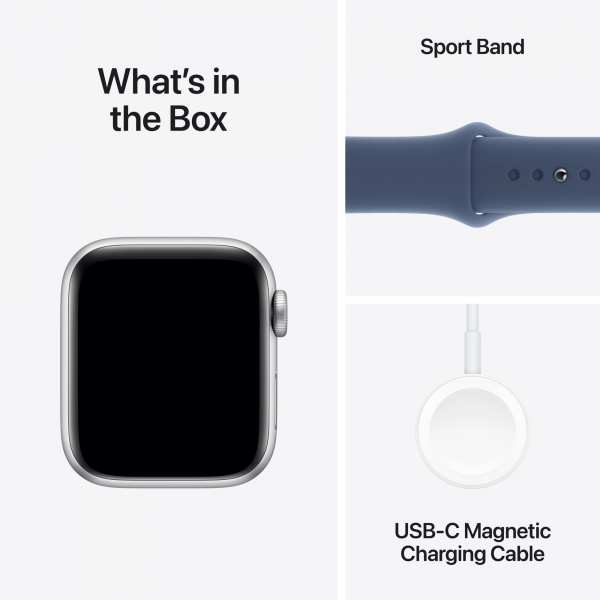 Apple Watch SE (2024) GPS 44mm Silver Aluminium with Denim Blue Sport Band - M/L