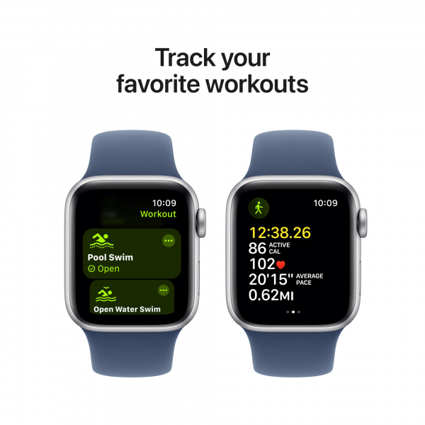 Apple Watch SE (2024) GPS 44mm Silver Aluminium with Denim Blue Sport Band - M/L