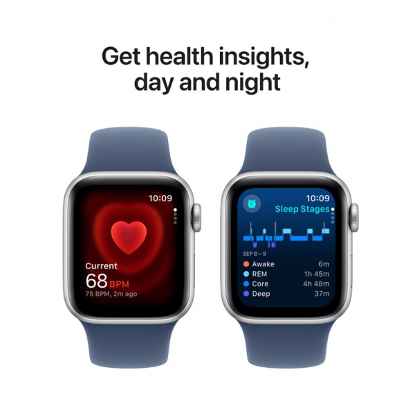 Apple Watch SE (2024) GPS 44mm Silver Aluminium with Denim Blue Sport Band - M/L