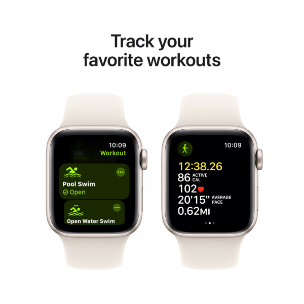 Apple Watch SE (2024) GPS 44mm Starlight Aluminium with Starlight Sport Band - M/L
