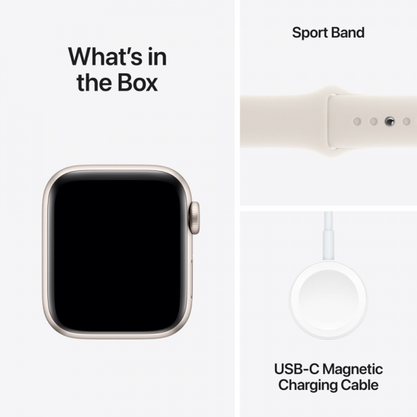 Apple Watch SE (2024) GPS 44mm Starlight Aluminium with Starlight Sport Band - M/L