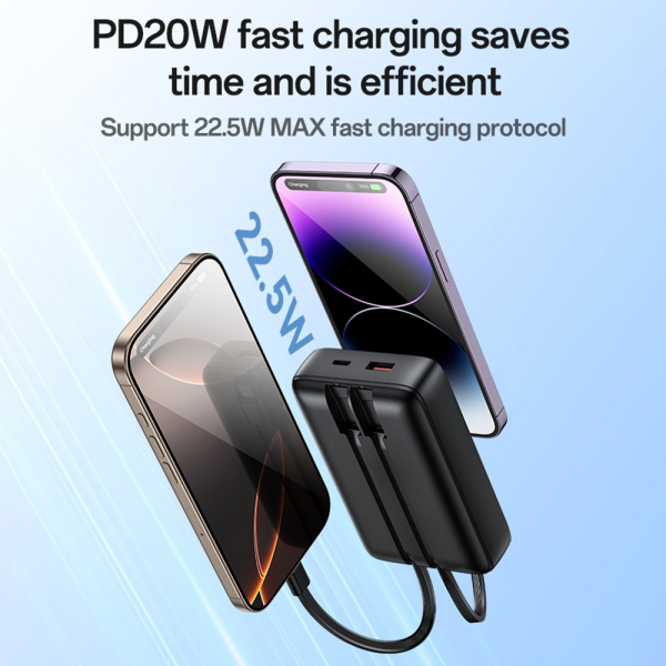 Yesido YP84 10000mAh 22.5W Powerbank with Retractable Cables