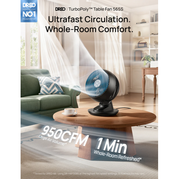 Dreo 565S Turbopoly Fan: Ultrafast Circulation. Whole-Room Comfort.