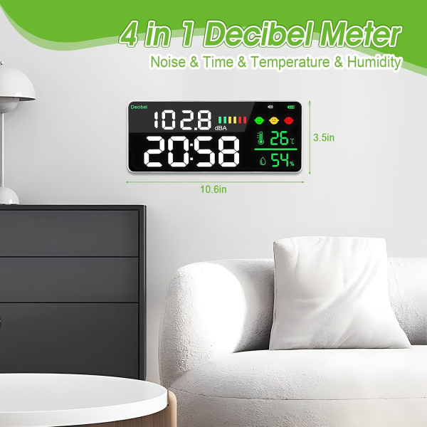 product on thew all showcasing 4 in 1 decibel meter