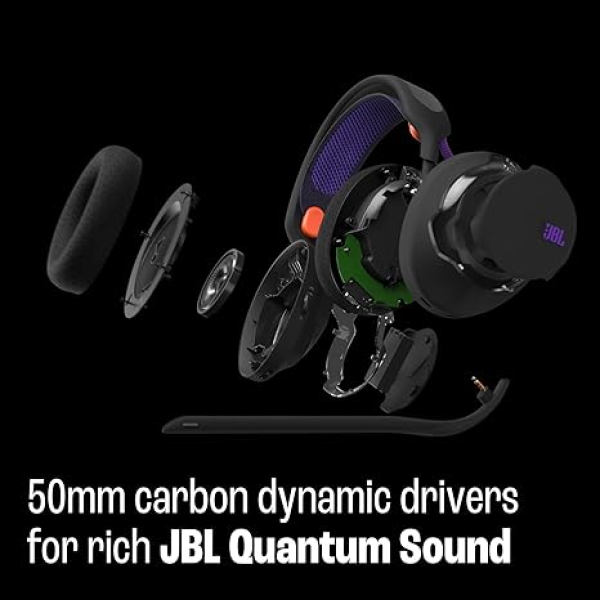 JBL Quantum 650 Wireless Gaming Headset Black breakdown view of the internals