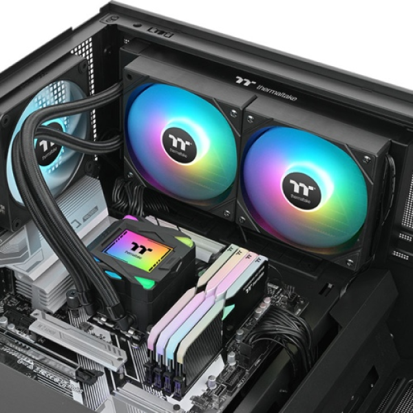 AIO Cooler at a side angle  with it in the case